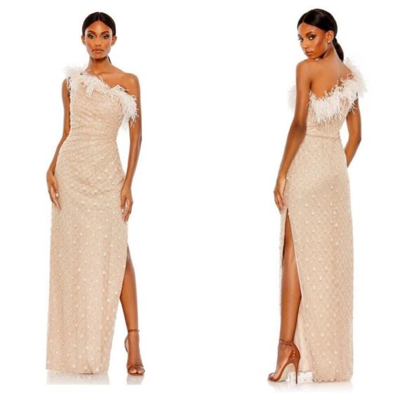 Mac Duggal Prom Long One Shoulder Side Slit Formal Gown Dress Rose Size 4 NWT - Picture 1 of 13